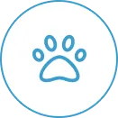 Group 6 (1) Blue outline of a paw print inside a blue circle on a white background.