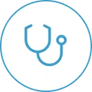 Group 6 Blue stethoscope icon inside a blue circle on a white background.